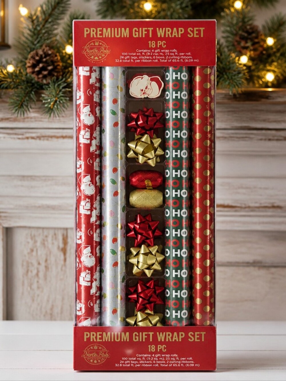 Red and Gold Premium Gift Wrap Set - 18 PC